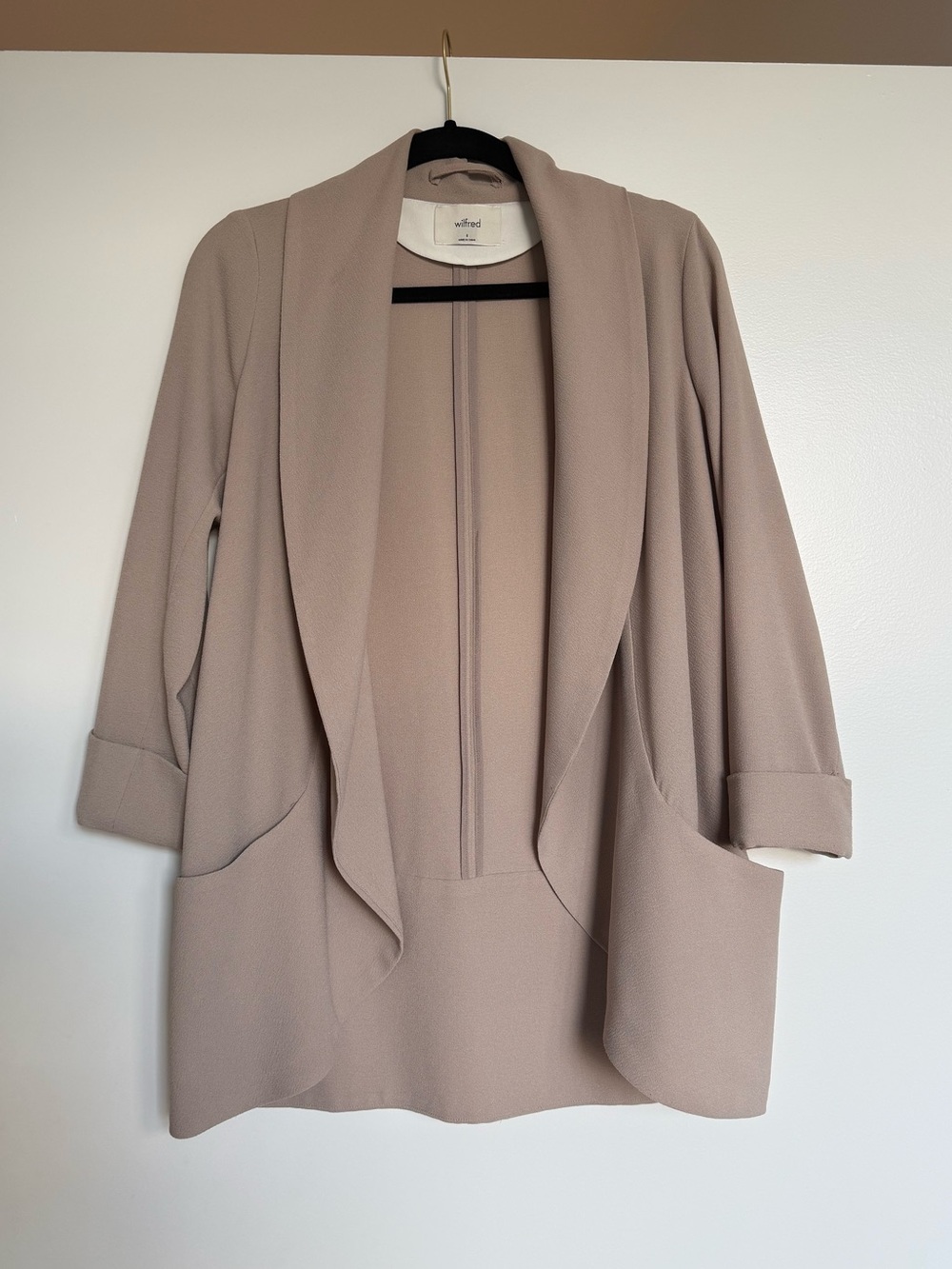 Aritzia Wilfred Open Front Draped Blazer Jacket in Taupe